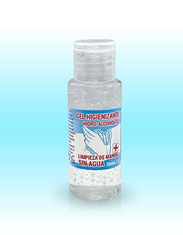 BOTELLA GEL HIDROALCOHOLICO 30ML CON TAPON DISPENSADOR 70% ALCOHOL