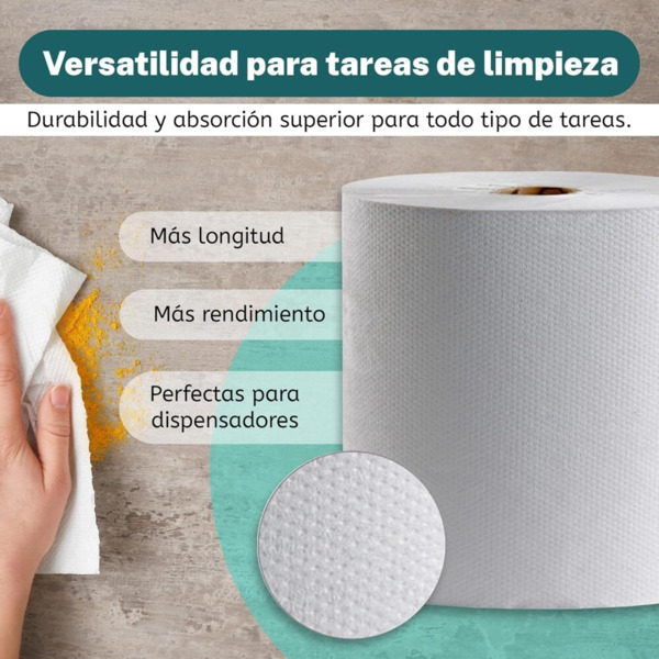 6 BOBINAS DE PAPEL SECA MANOS EXTRA GRANDE - PAPEL CHEMINE  0.8 KG GOFRADO (2)