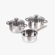 BATERIA COCINA 5 PIEZAS ACERO INOX CACEROLA 20CM CON TAPA, CACEROLA 18CM CON TAPA Y CAZO 16CM