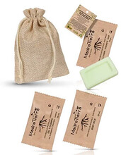BOLSA BIO CON SOBRE GEL&CHAMPÚ (15 ml.), BODY MILK ( 15ML.) Y PASTILLA JABÓN 10 Gr.. CON EXTRACTOS DE TE VERDE