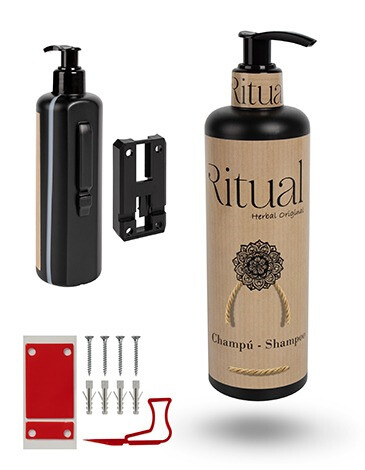 CHAMPÚ - SOPORTE INVISIBLE ANTIHURTO CON LLAVE (CONTENIDO SOPORTE CON ACCESORIOS Y BOTELLA DISPENSADORA VACIA) (2)