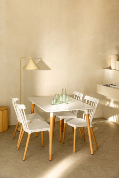 CONJUNTO DE MESA DE COMEDOR RECTANGUAL EN MADERA DE HAYA Y MDF (100X80cm) Y 4 SILLAS