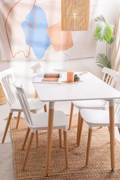 CONJUNTO DE MESA DE COMEDOR RECTANGUAL EN MADERA DE HAYA Y MDF (100X80cm) Y 4 SILLAS (7)