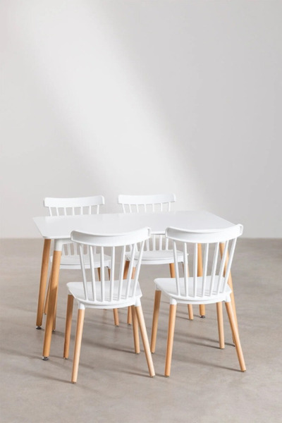 CONJUNTO DE MESA DE COMEDOR RECTANGUAL EN MADERA DE HAYA Y MDF (100X80cm) Y 4 SILLAS (9)
