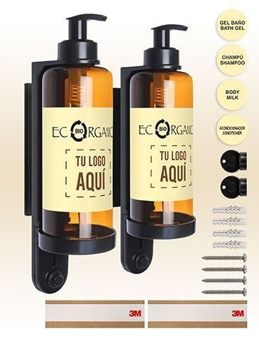 SOPORTE Y BOTELLA VACIA DISPENSADORA ECORGANIC 300 ML (2)