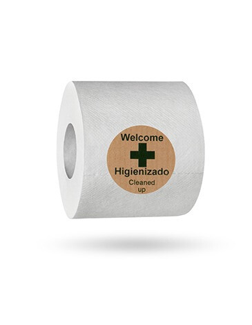 ETIQUETA REDONDA DE PRECINTO DE GARANTIA PARA EL ROLLO PAPEL HIGIENICO( MATERIAL BIODEGRADABLE.)