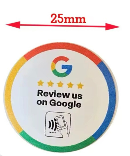 ETIQUETA PEQUEÑA REDONDA 2.5 CM NFC RESEÑAS (YA CONFIGURADA CON SU ENLACE)  ENVIAR EL ENLACE, INSTRUCCIONES MÁS ABAJO (2)