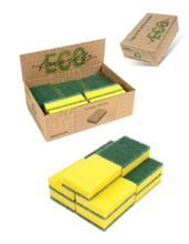 EXPOSITOR CON 10 ESTROPAJOS VERDES CON SALVAUÑAS AMARILLOS