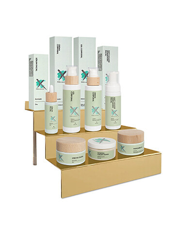 EXPOSITOR DE COSMETICOS ACRILICO EFECTO ESPEJO, USO MOSTRADOR