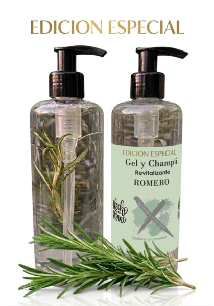 GEL&CHAMPU FORMULADO CON ROMERO REAL CON RAMAS DE ROMERO REALES EN EL INTERIOR 300ML (HECHO A MANO)