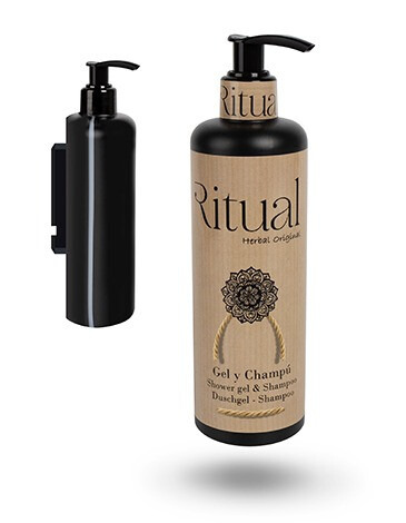 GEL&CHAMPÚ + SOPORTE INVISIBLE ANTIHURTO CON LLAVE (CONTENIDO SOPORTE CON ACCES.Y BOTELLA DISPENSADORA VACIA) (1)