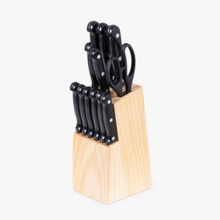 JUEGO DE 12 CUCHILLOS Y TIJERAS CON SOPORTE DE MADERA