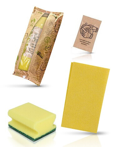 KIT BIENVENIDA EN BOLSA BIODEGRADABLE CERTIFICADA PARA COCINA APARTAMENTOS TURISTICOS