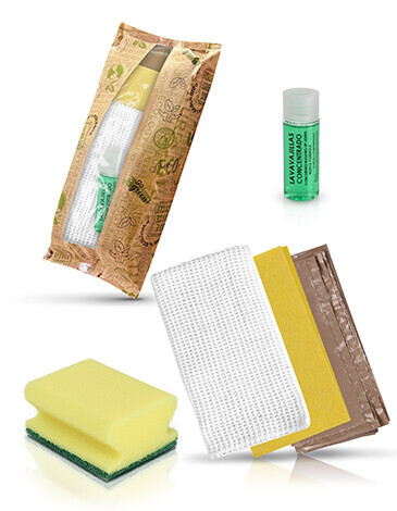 KIT BIENVENIDA EN BOLSA BIODEGRADABLE PARA COCINA APARTAMENTOS TURISTICOS