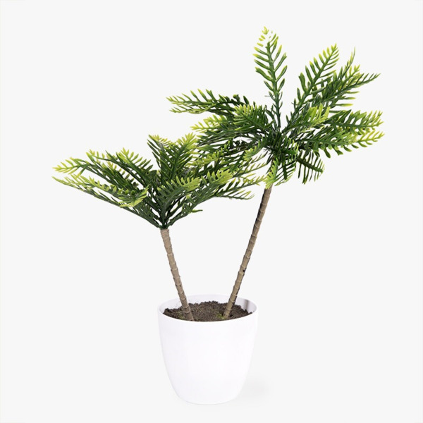 MACETERO BLANCO CON PLANTA ALTA 2 PALMERAS VERDES