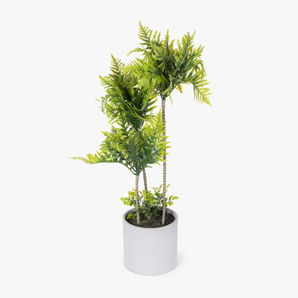 MACETERO BLANCO CON PALMERA VERDE REALISTA Y NATURAL