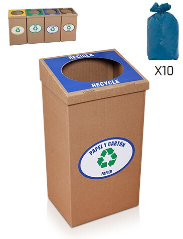 PAPELERA ROBUSTA DE RECICLAJE (PAPEL Y CARTON ) PARA ZONAS COMUNES (100 LITROS ) REGALO 10 BOLSAS AZULES 100 LITROS