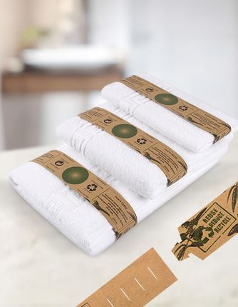 PRECINTO DE GARANTIA DE TOALLAS NO USADAS MATERIAL BIODEGRADABLE AJUSTABLE A TODAS LAS MEDIDAS.