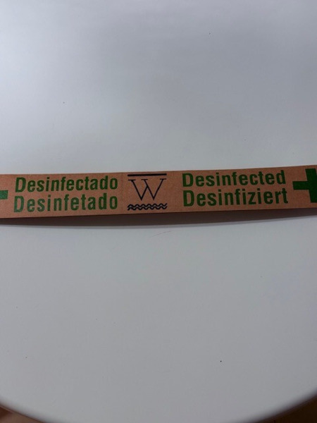 PRECINTO DE GARANTIA W.C. ECOLOGICO CON PAPEL 100%  RECICLADO ( APTO PARA TIRAR AL W.C.) 55 X 5 CM (3)