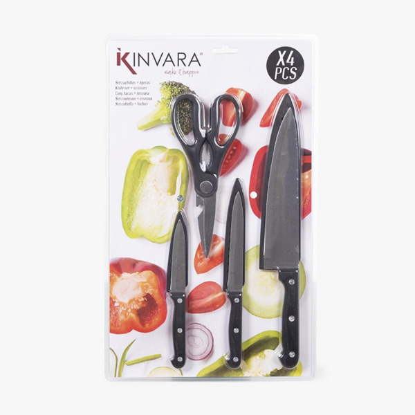 SET 3 CUCHILLOS Y TIJERA DE ACERO INOX DE ALTA CALIDAD
