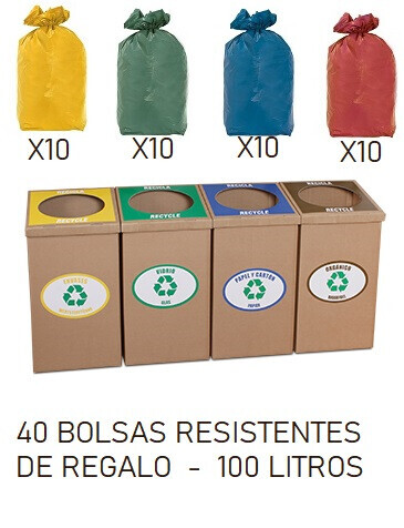 SET 4 PAPELERAS ROBUSTAS DE RECICLAJE ZONAS COMUNES (100 LITROS )