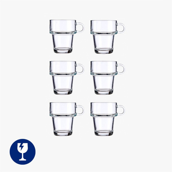 SET 6 TAZAS VIDRIO APILABLE 270ML CON ASA